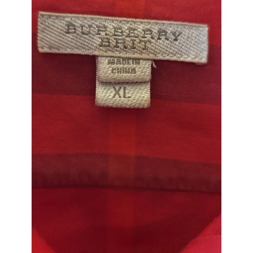 Burberry Brit Red Plaid Cotton Shirt Button Front Long Roll Tab Sleeve Womens XL - Picture 2 of 9